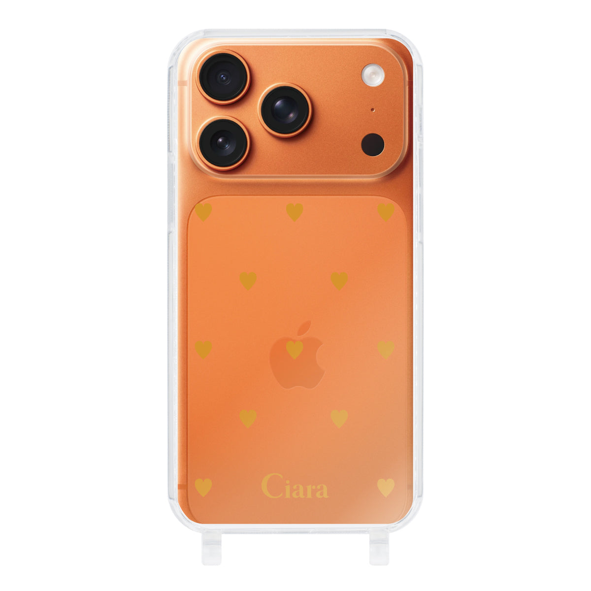 iPhone17ProMax ストラップクリアケース カラーハート オレンジ