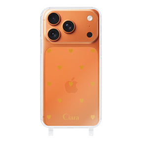iPhone17ProMax ストラップクリアケース カラーハート オレンジ