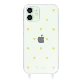 iPhone12miniケース ストラップクリアケース カラーハート イエロー
