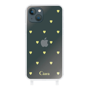 iPhone13miniケース ストラップクリアケース カラーハート イエロー