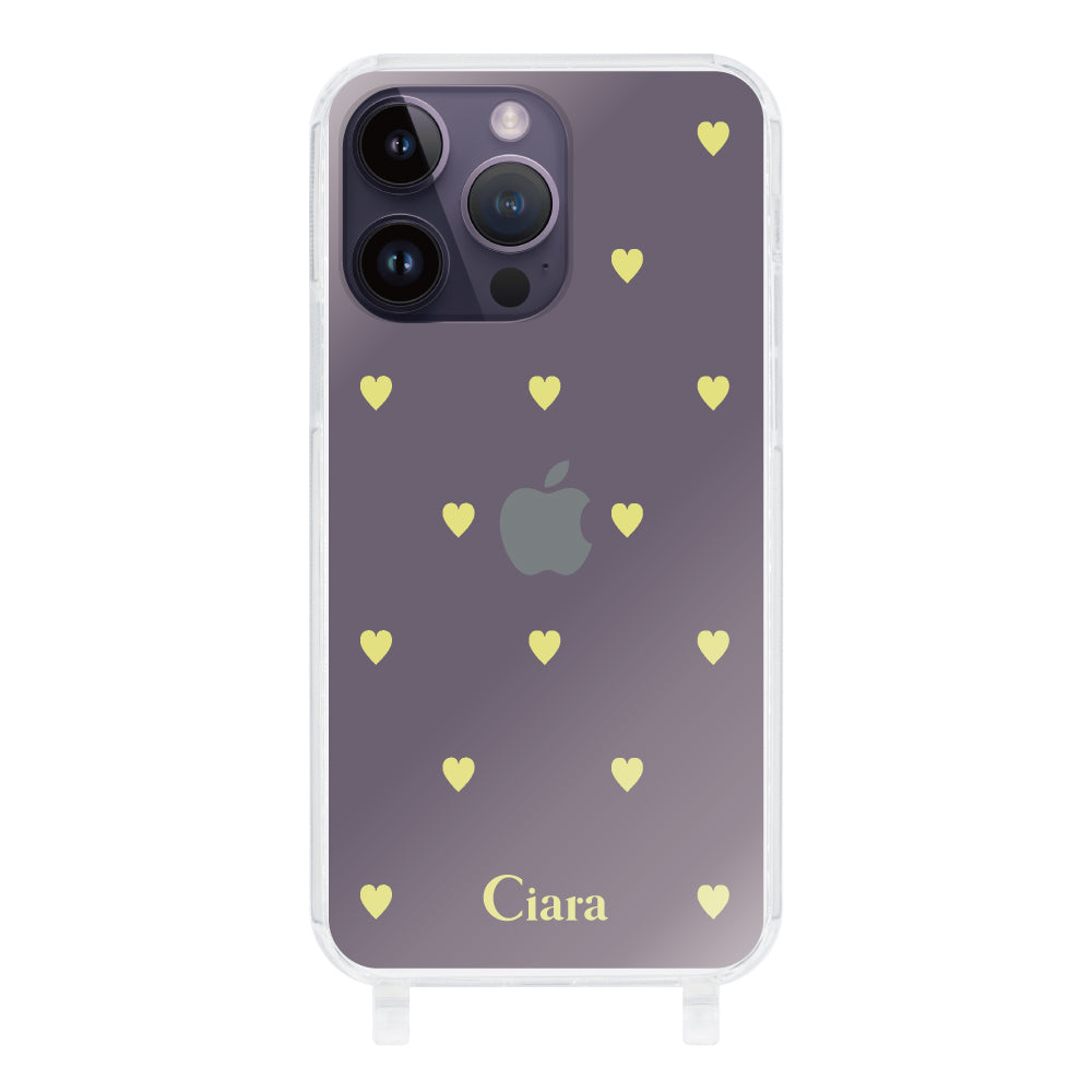 iPhone14ProMaxケース ストラップクリアケース カラーハート イエロー