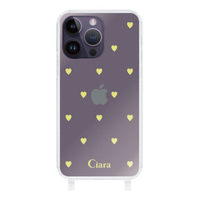 iPhone14ProMaxケース ストラップクリアケース カラーハート イエロー