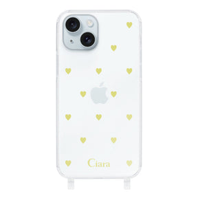 iPhone15Plusケース ストラップクリアケース カラーハート イエロー