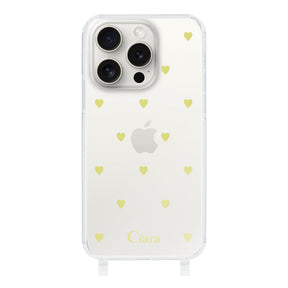 iPhone15ProMaxケース ストラップクリアケース カラーハート イエロー