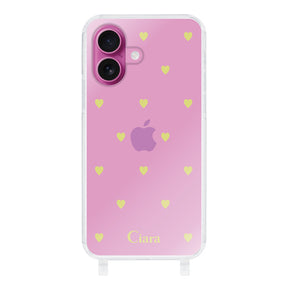 iPhone17 ストラップクリアケース カラーハート イエロー