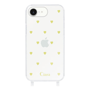 iPhone16eケース ストラップクリアケース カラーハート イエロー