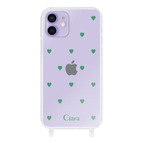 iPhone12/12Proケース ストラップクリアケース カラーハート グリーン