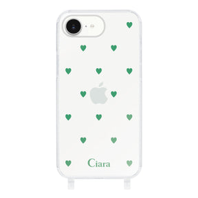 iPhone16eケース ストラップクリアケース カラーハート グリーン