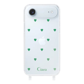iPhoneAir ストラップクリアケース カラーハート グリーン