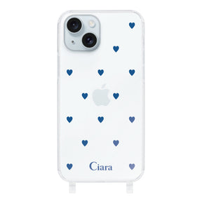 iPhone15Plusケース ストラップクリアケース カラーハート ブルー