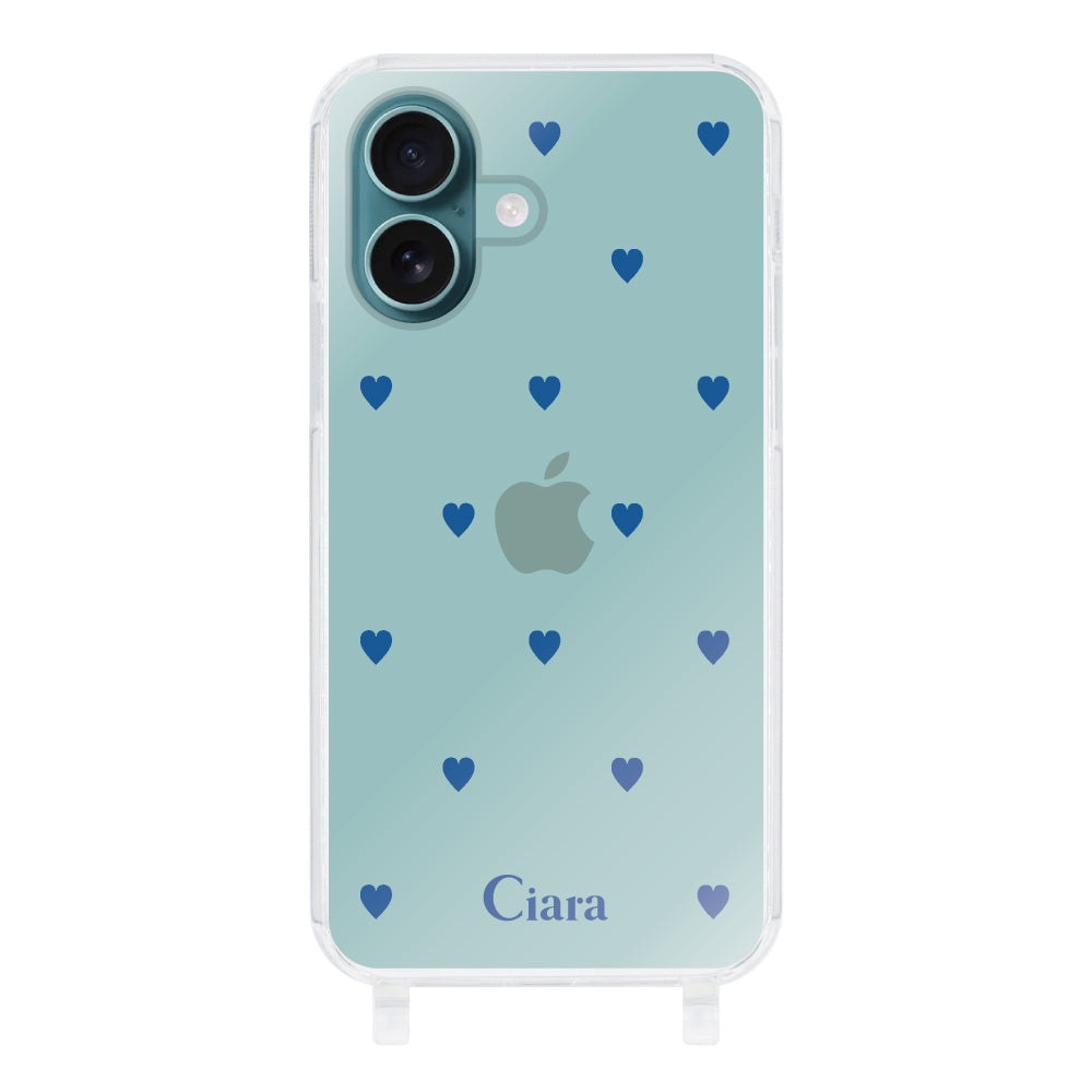 iPhoneAir ストラップクリアケース カラーハート ブルー