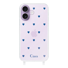 iPhone17 ストラップクリアケース カラーハート ブルー