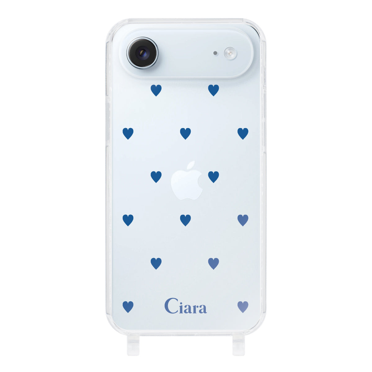 iPhoneAir ストラップクリアケース カラーハート ブルー