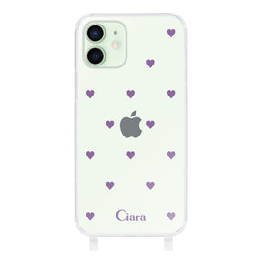 iPhone12miniケース ストラップクリアケース カラーハート パープル