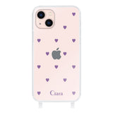 iPhone13ケース ストラップクリアケース カラーハート パープル