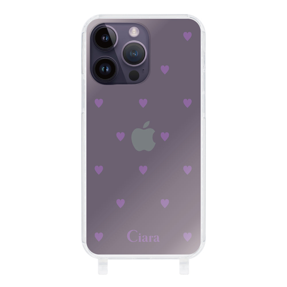 iPhone14ProMaxケース ストラップクリアケース カラーハート パープル