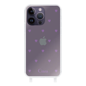 iPhone14ProMaxケース ストラップクリアケース カラーハート パープル