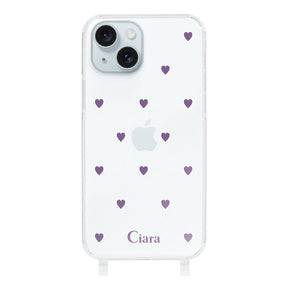 iPhone15Plusケース ストラップクリアケース カラーハート パープル