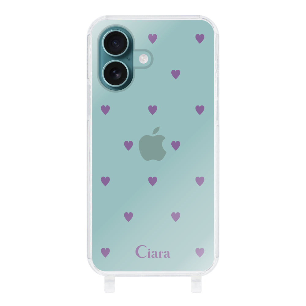 iPhoneAir ストラップクリアケース カラーハート パープル