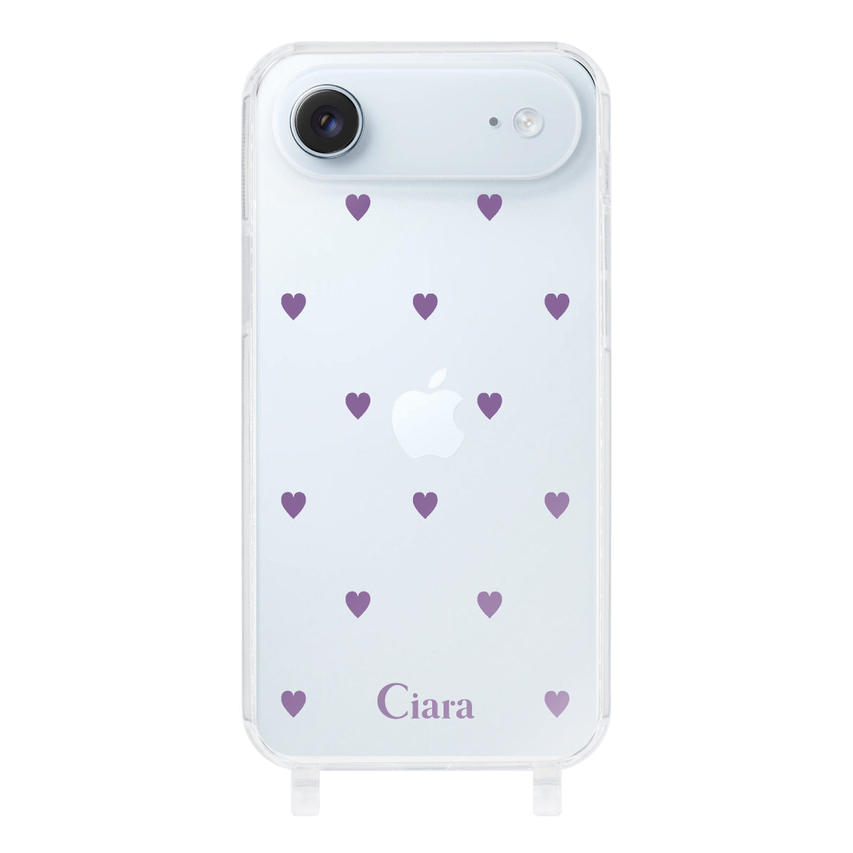 iPhoneAir ストラップクリアケース カラーハート パープル