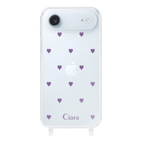 iPhoneAir ストラップクリアケース カラーハート パープル