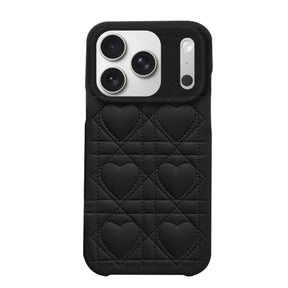 iPhone17Pro ハートキルティングPU レザーケース プティ ブラック