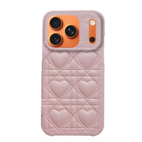 iPhone17ProMax ハートキルティングPU レザーケース プティ ピンク