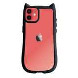 iPhone11 ネコミミグリップ 耐衝撃クリアケース プティ ブラック