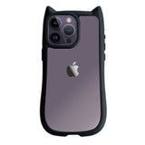 iPhone14ProMax ネコミミグリップ 耐衝撃クリアケース プティ ブラック