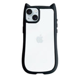 iPhone15Plus/14Plus ネコミミグリップ 耐衝撃クリアケース プティ ブラック
