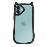 iPhone16Plus ネコミミグリップ 耐衝撃クリアケース プティ ブラック