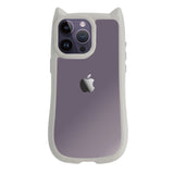 iPhone14ProMax ネコミミグリップ 耐衝撃クリアケース プティ グレー