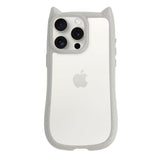 iPhone15ProMax ネコミミグリップ 耐衝撃クリアケース プティ グレー