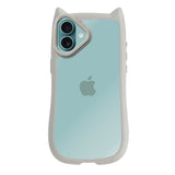 iPhone16Plus ネコミミグリップ 耐衝撃クリアケース プティ グレー