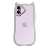 iPhone17 ネコミミグリップ 耐衝撃クリアケース プティ グレー