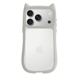 iPhone17Pro ネコミミグリップ 耐衝撃クリアケース プティ グレー