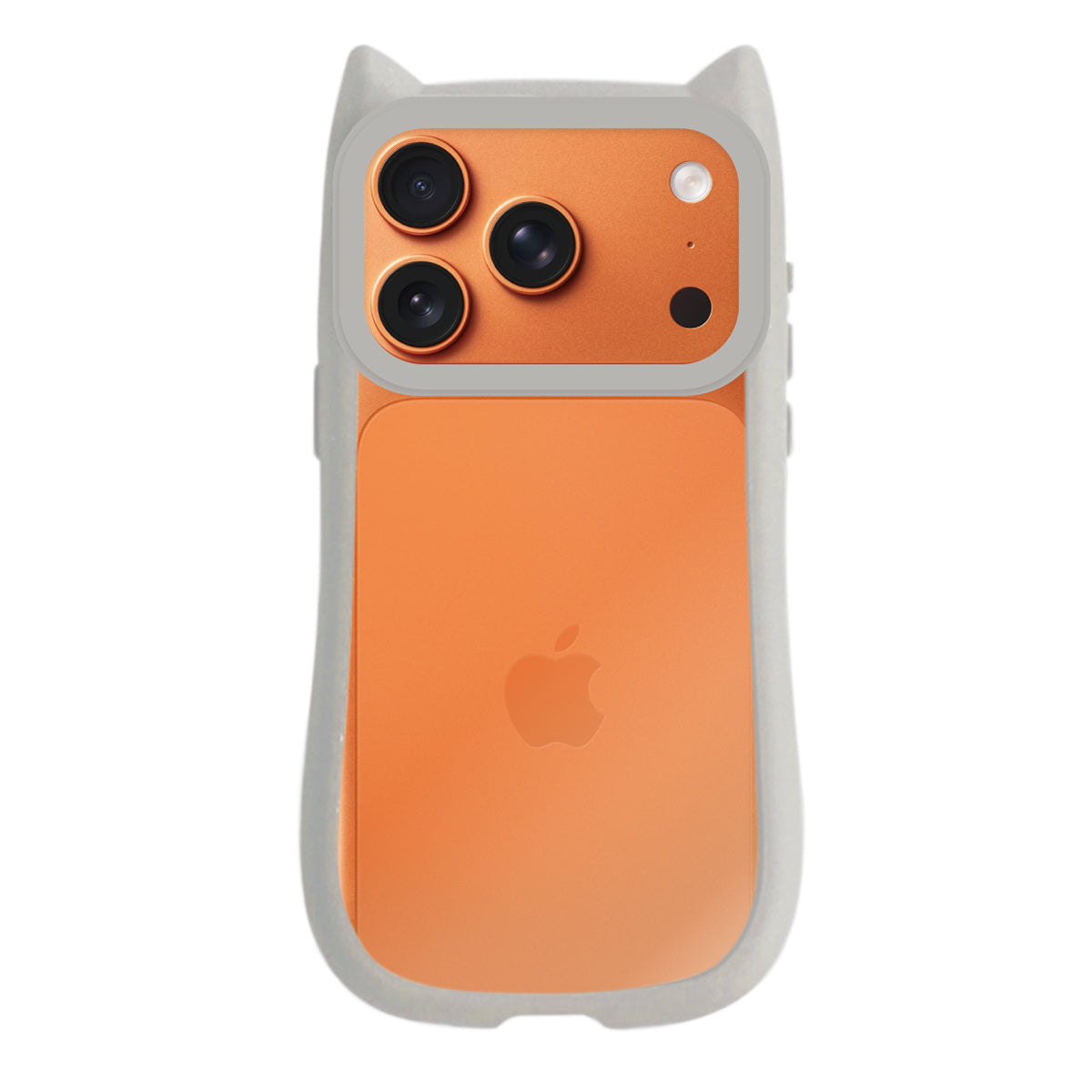 iPhone17ProMax ネコミミグリップ 耐衝撃クリアケース プティ グレー