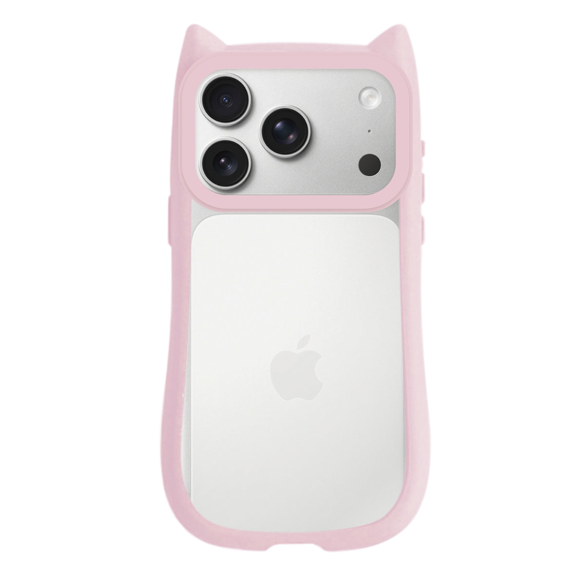 iPhone17Pro ネコミミグリップ 耐衝撃クリアケース プティ ピンク