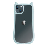 iPhone13mini ネコミミグリップ 耐衝撃クリアケース プティ ブルー