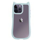 iPhone14ProMax ネコミミグリップ 耐衝撃クリアケース プティ ブルー