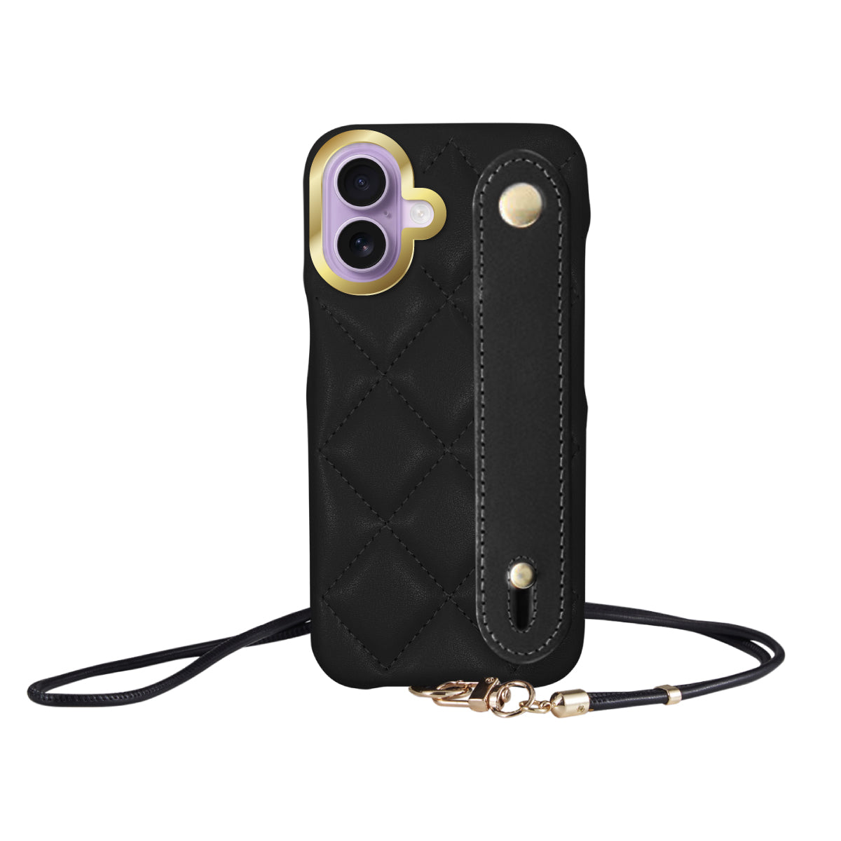 iPhone17 バンドキルティングPUレザーストラップ プティ ブラック