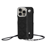 iPhone15Pro バンドキルティングPUレザーストラップ プティ ブラック/シルバー