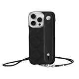 iPhone15ProMax バンドキルティングPUレザーストラップ プティ ブラック/シルバー