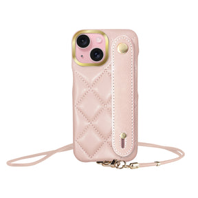 iPhone15 バンドキルティングPUレザーストラップ プティ ピンク