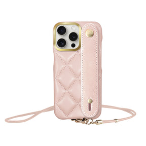 iPhone15ProMax バンドキルティングPUレザーストラップ プティ ピンク