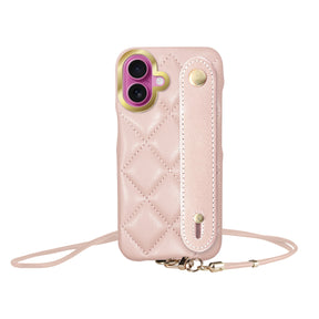 iPhone16Plus バンドキルティングPUレザーストラップ プティ ピンク