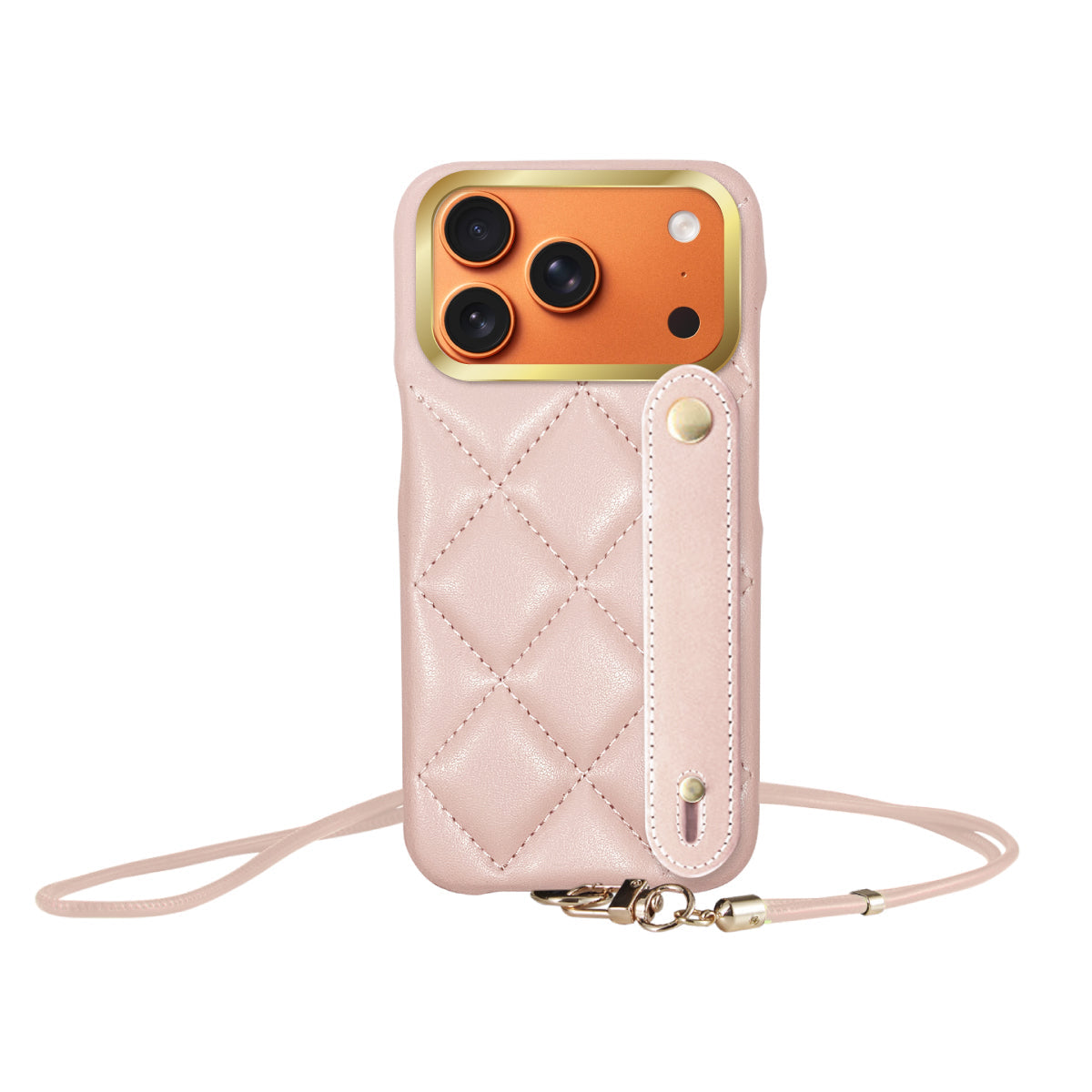 iPhone17ProMax バンドキルティングPUレザーストラップ プティ ピンク