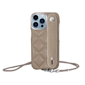 iPhone13ProMax バンドキルティングPUレザーストラップ プティ ベージュ/シルバー