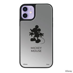 iPhone12/12Proケース ミラーバンパー ミラー付きケース シルエットミッキーマウス シルバー