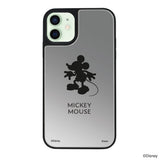 iPhone12miniケース ミラーバンパー ミラー付きケース シルエットミッキーマウス シルバー